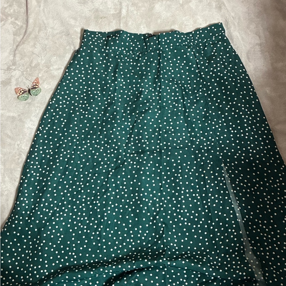 SHEIN Green Polka Dot Midi Skirt